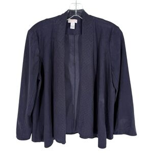 Chicos Cardigan Size 1 Navy Faux Suede Perforated Open Front Womens Medium